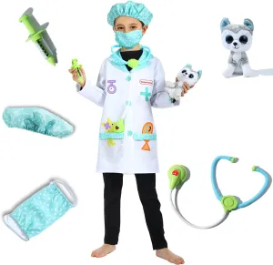 Role Play Costume,Doctor Costume Set,Kids Cotton Doctor Scrubs for Boys and carnation discredit Girls Sincere Party Veterinarian 