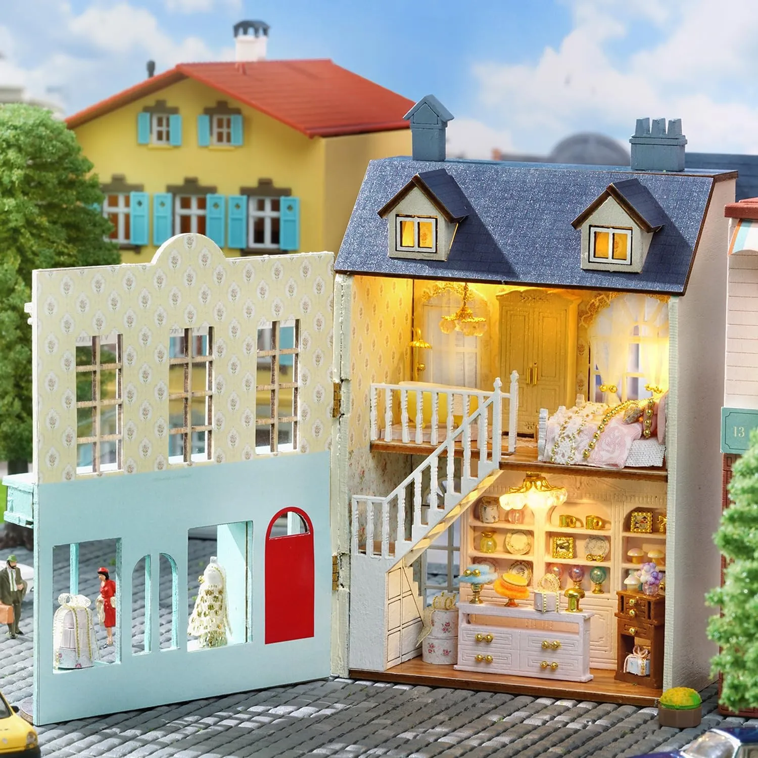 Room Mini Wooden Doll House Accessories DIY Miniature House sludge retool Kit(Gift Shop) MAGQOO DIY Miniature Dollhouse Kit with Furniture 1:100 Scale Creative 