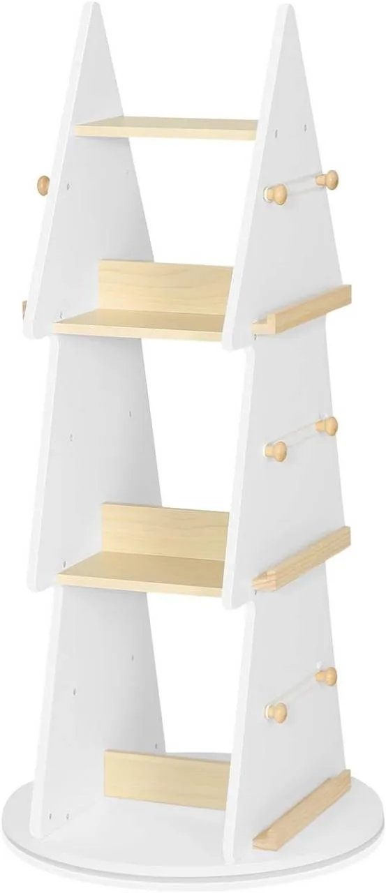 Rootz Christmas Tree Shape Rotary Shelf - Kids Bookcase - Revolving Bookshelf - Storage Space - Child-Friendly Height - 48cm x 103.5cm