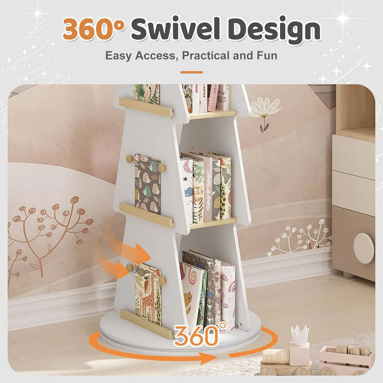 Rootz Christmas Tree Shape Rotary Shelf - Kids Bookcase - Revolving Bookshelf - Storage Space - Child-Friendly Height - 48cm x 103.5cm