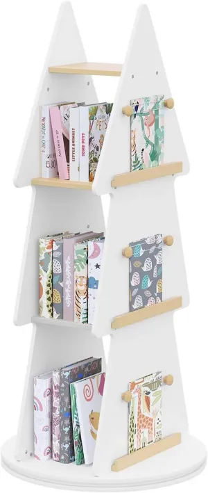 Rootz Christmas Tree Shape Rotary Shelf - Kids Bookcase - Revolving Bookshelf - Storage Space - Child-Friendly Height - 48cm x 103.5cm