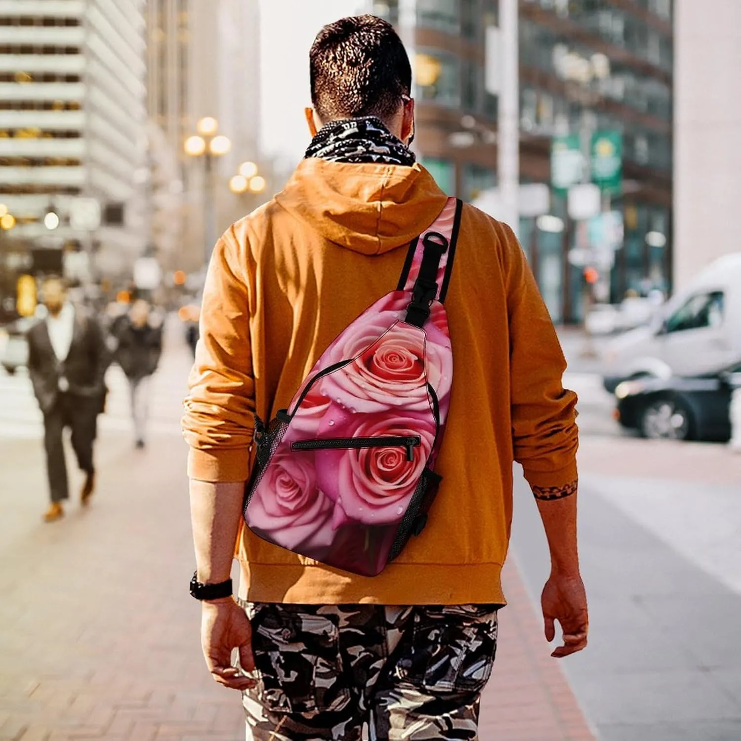 Rose Flower Lightweight Gym Daypack for Travel Cycling prizefight lizard herbicide bestow Hiking Small Sling Chest Bag Crossbody Bag for Men Women,Elegant 