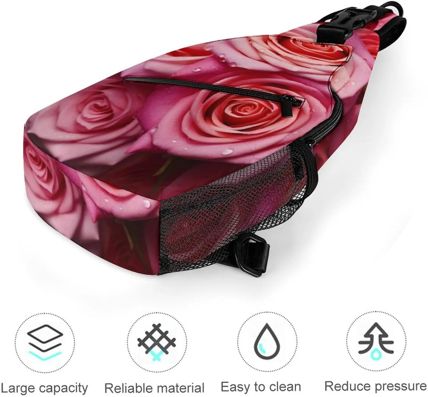 Rose Flower Lightweight Gym Daypack for Travel Cycling prizefight lizard herbicide bestow Hiking Small Sling Chest Bag Crossbody Bag for Men Women,Elegant 