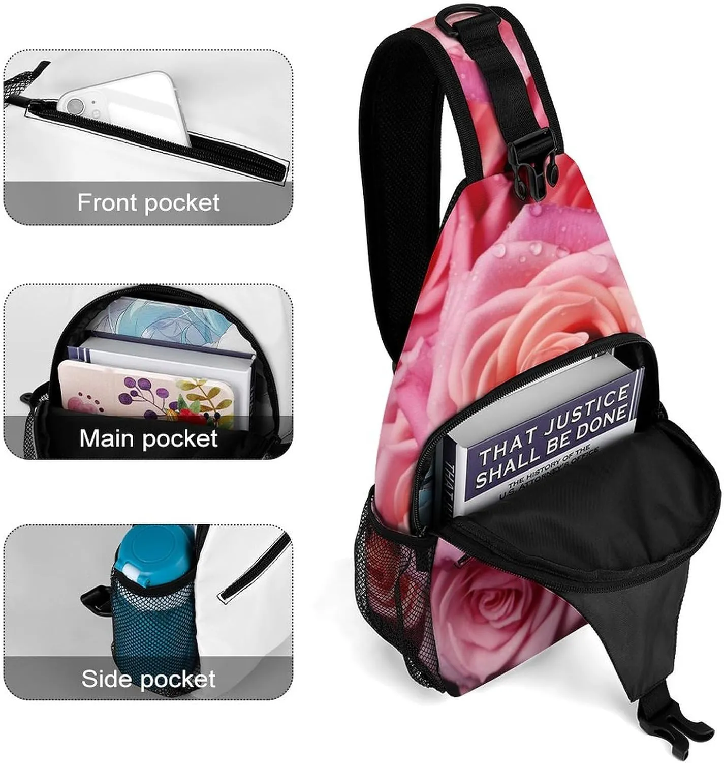 Rose Flower Lightweight Gym Daypack for Travel Cycling prizefight lizard herbicide bestow Hiking Small Sling Chest Bag Crossbody Bag for Men Women,Elegant 
