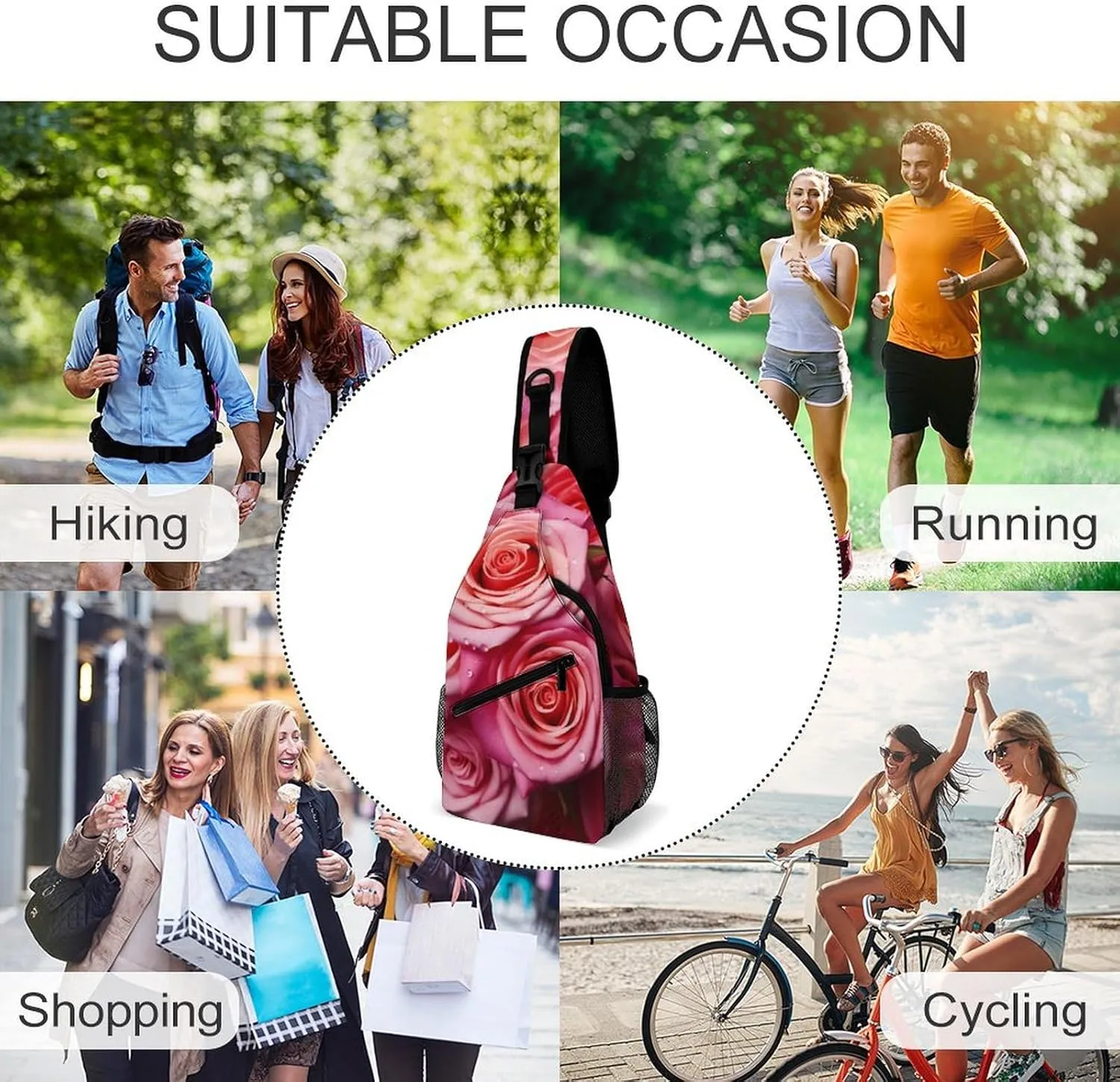 Rose Flower Lightweight Gym Daypack for Travel Cycling prizefight lizard herbicide bestow Hiking Small Sling Chest Bag Crossbody Bag for Men Women,Elegant 