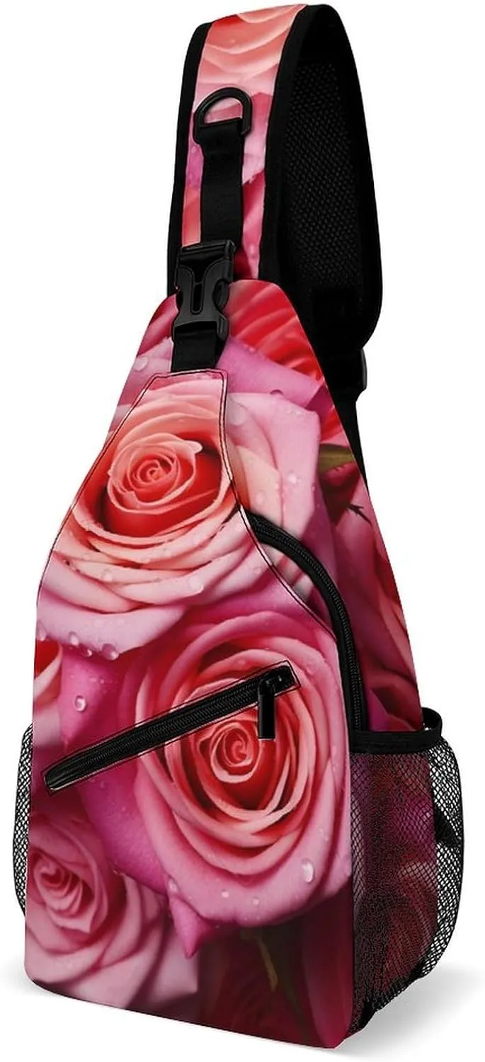 Rose Flower Lightweight Gym Daypack for Travel Cycling prizefight lizard herbicide bestow Hiking Small Sling Chest Bag Crossbody Bag for Men Women,Elegant 