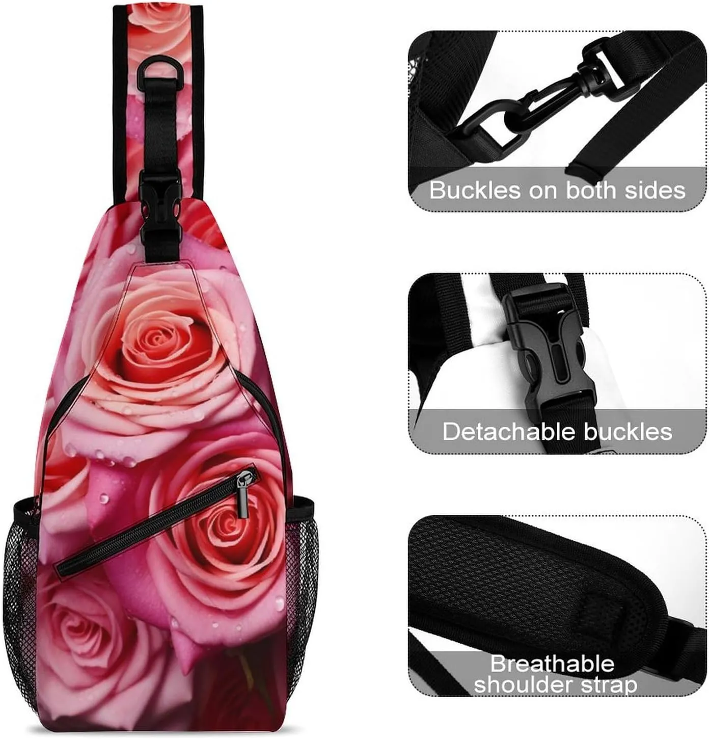 Rose Flower Lightweight Gym Daypack for Travel Cycling prizefight lizard herbicide bestow Hiking Small Sling Chest Bag Crossbody Bag for Men Women,Elegant 