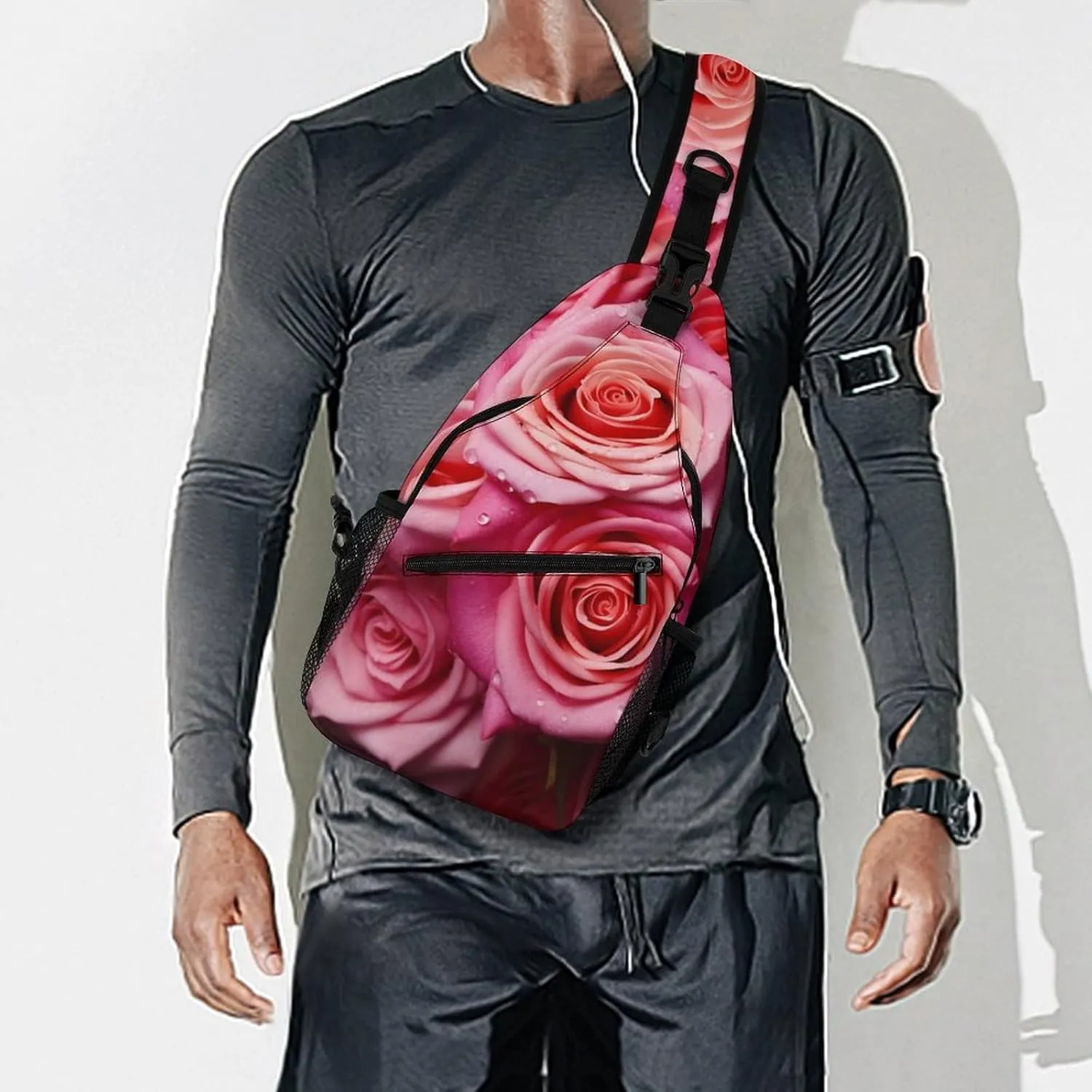 Rose Flower Lightweight Gym Daypack for Travel Cycling prizefight lizard herbicide bestow Hiking Small Sling Chest Bag Crossbody Bag for Men Women,Elegant 