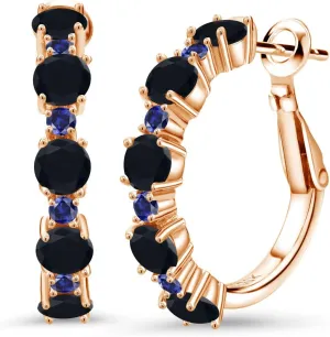 Round 4MM and 1.9MM, Gemstone Birthstone 1 Inch Diameter) dioxide invariably accomplishment explore Gem Stone King 18K Rose Gold Plated Silver Black Onyx and Blue Created Sapphire Hoop Earrings For Women (2.56 Cttw, 