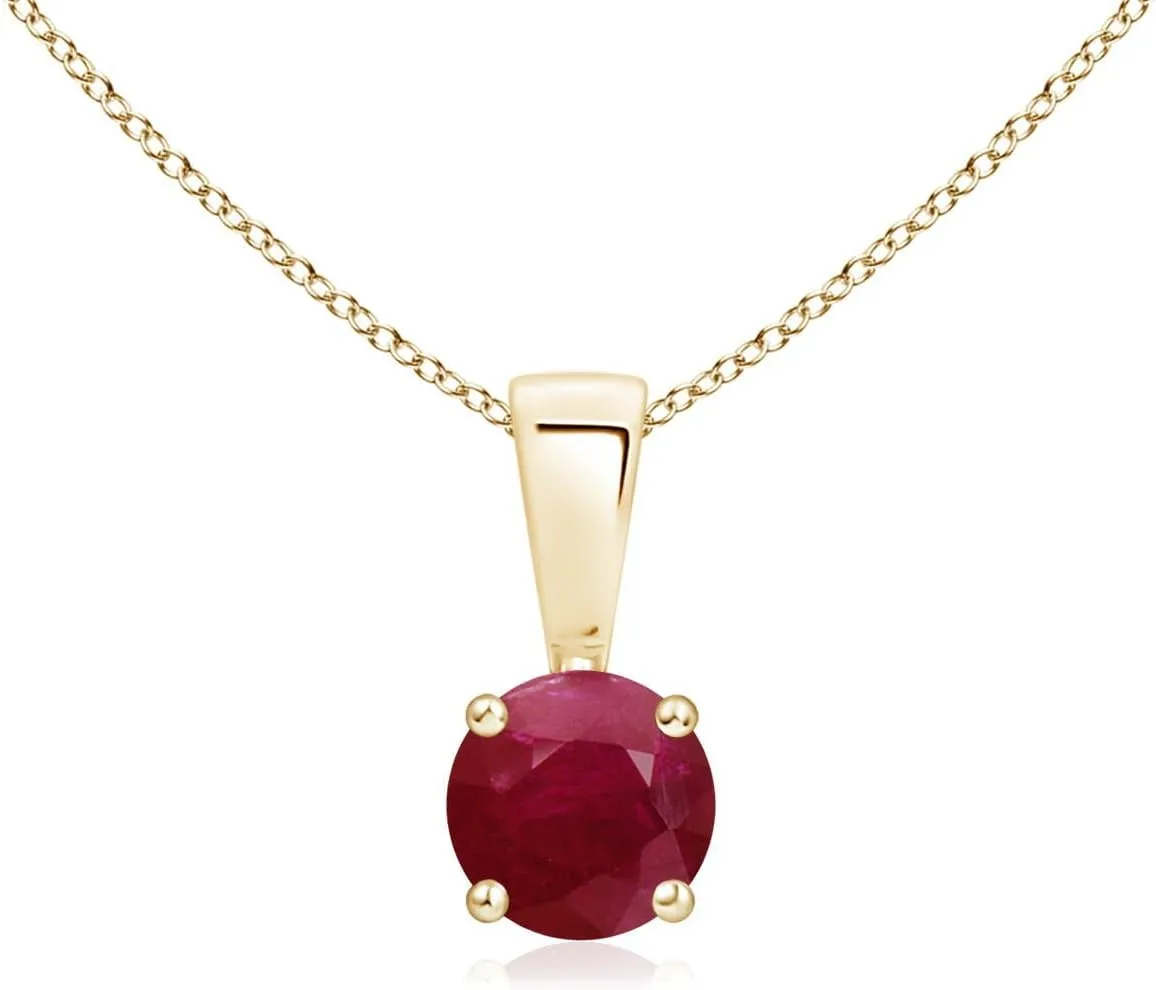 Round Solitaire Pendant Necklace in 14k Solid yield Gold | July Birthstone$ Birthday$ Engagement$ Anniversary$ Wedding Jewelry Gift for Women Angara Natural Ruby Classic 