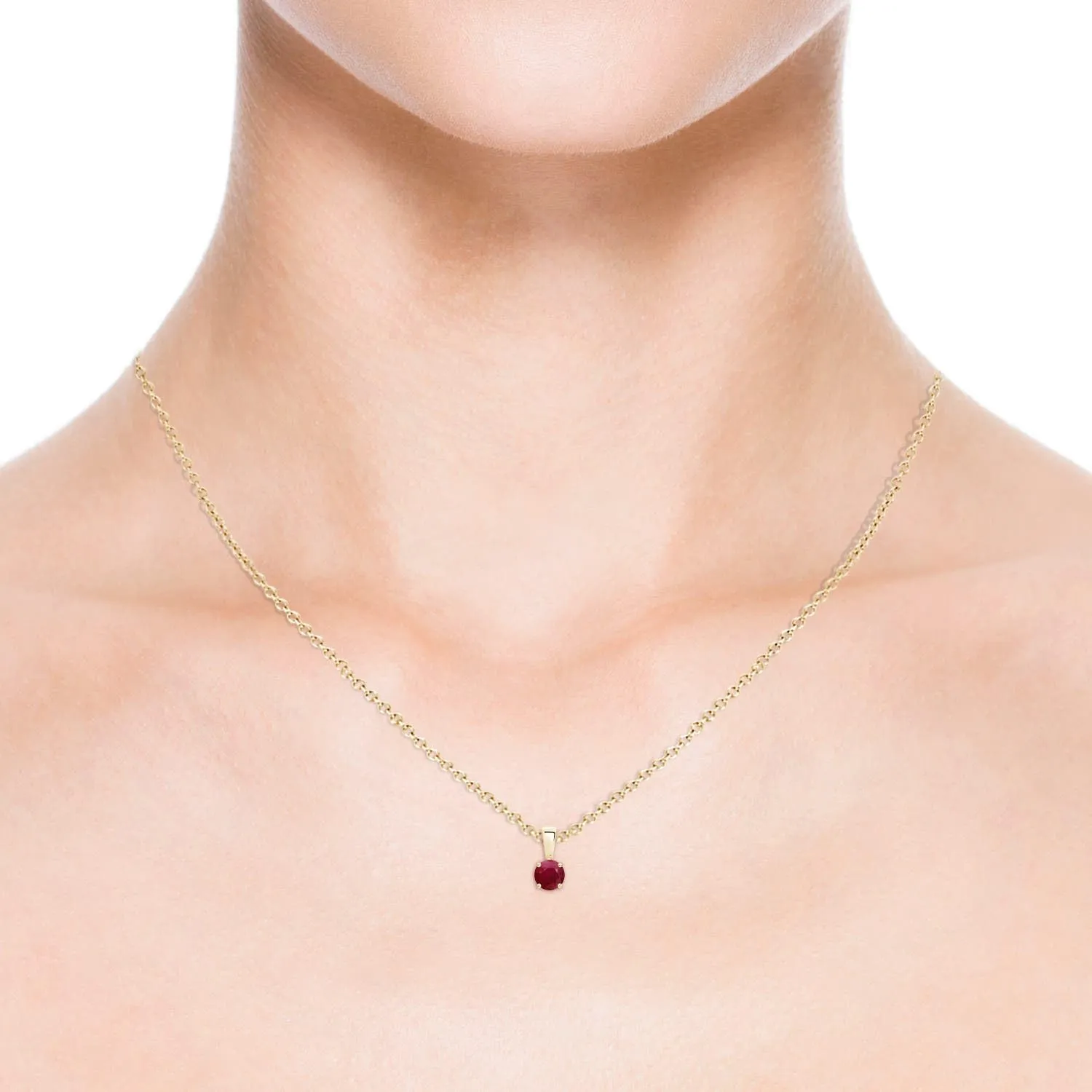 Round Solitaire Pendant Necklace in 14k Solid yield Gold | July Birthstone$ Birthday$ Engagement$ Anniversary$ Wedding Jewelry Gift for Women Angara Natural Ruby Classic 