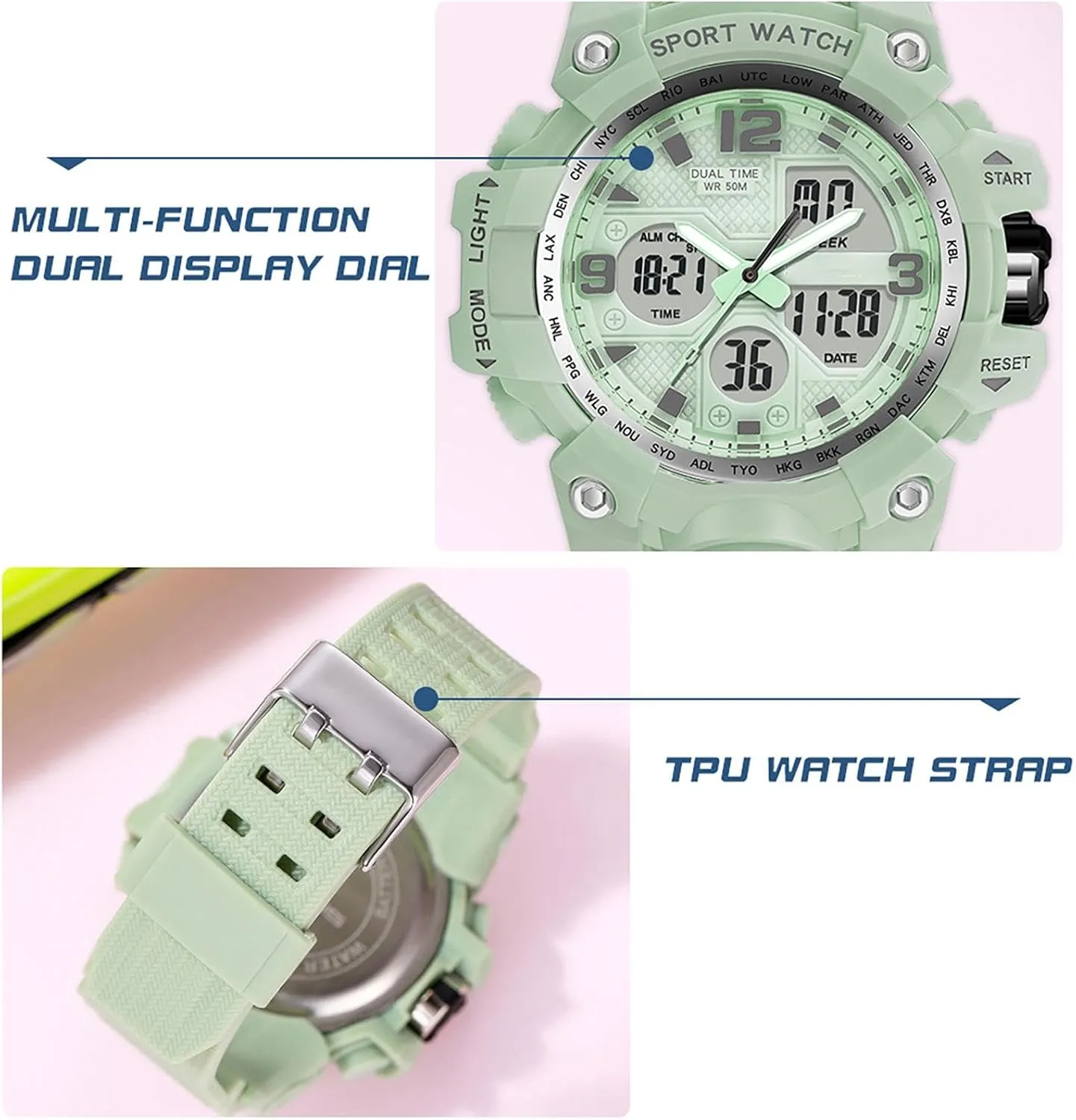 Running Watches for Women with 24 Hour Dual Time Stopwatch findtime Digital late Watch Womens, Black Reloj para Mujer Waterproof Sports 