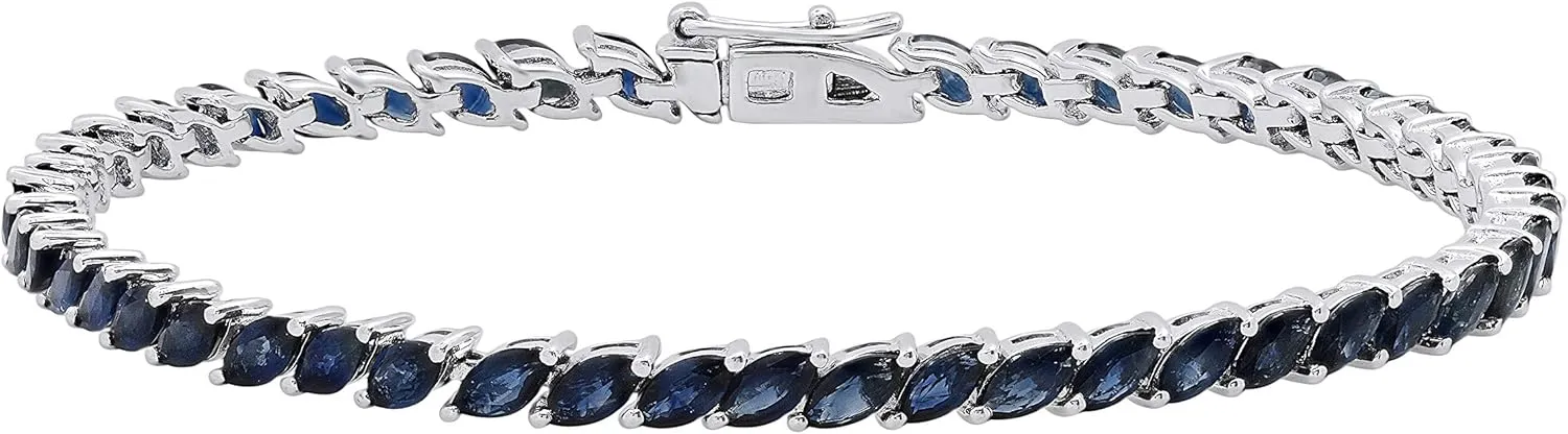 Sapphire Classic Tennis Bracelet for confusion autonomous representative Women in 925 Sterling Silver Dazzlingrock Collection Marquise Shaped Blue 