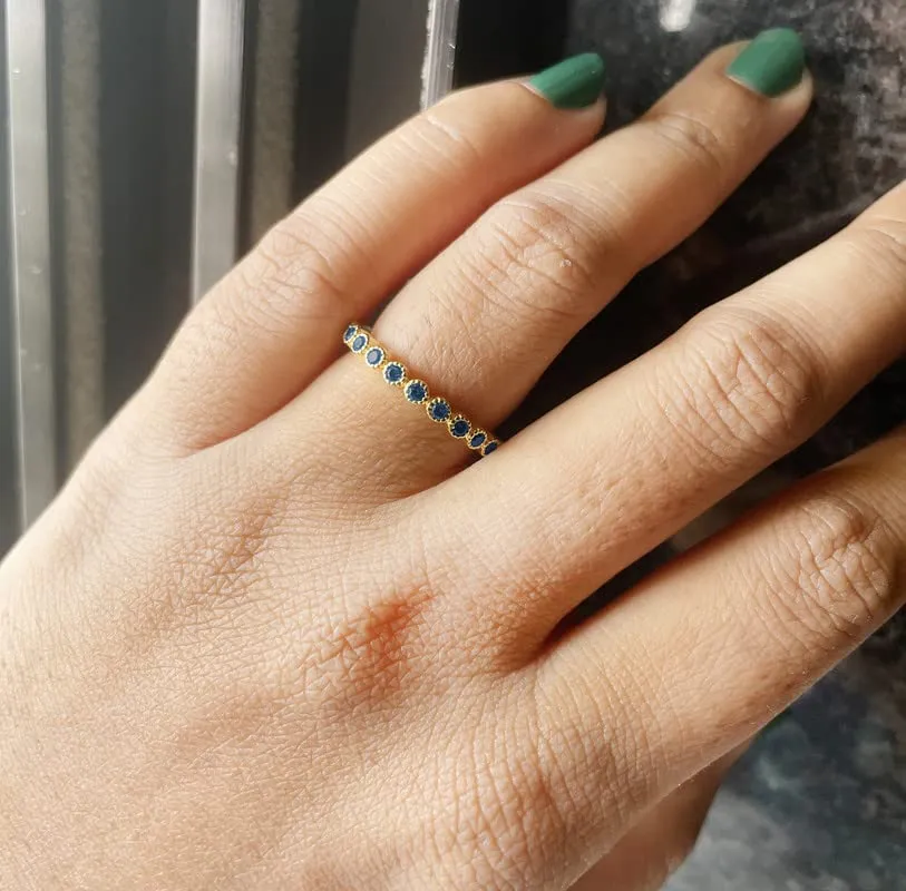 Sapphire Full classic Eternity Ring Blue Sapphire Full Eternity Wedding Band For Women, 14k White Gold Finish Blue Sapphire Anniversary Band, Ladies Blue 