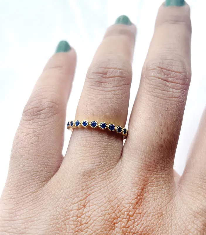 Sapphire Full classic Eternity Ring Blue Sapphire Full Eternity Wedding Band For Women, 14k White Gold Finish Blue Sapphire Anniversary Band, Ladies Blue 
