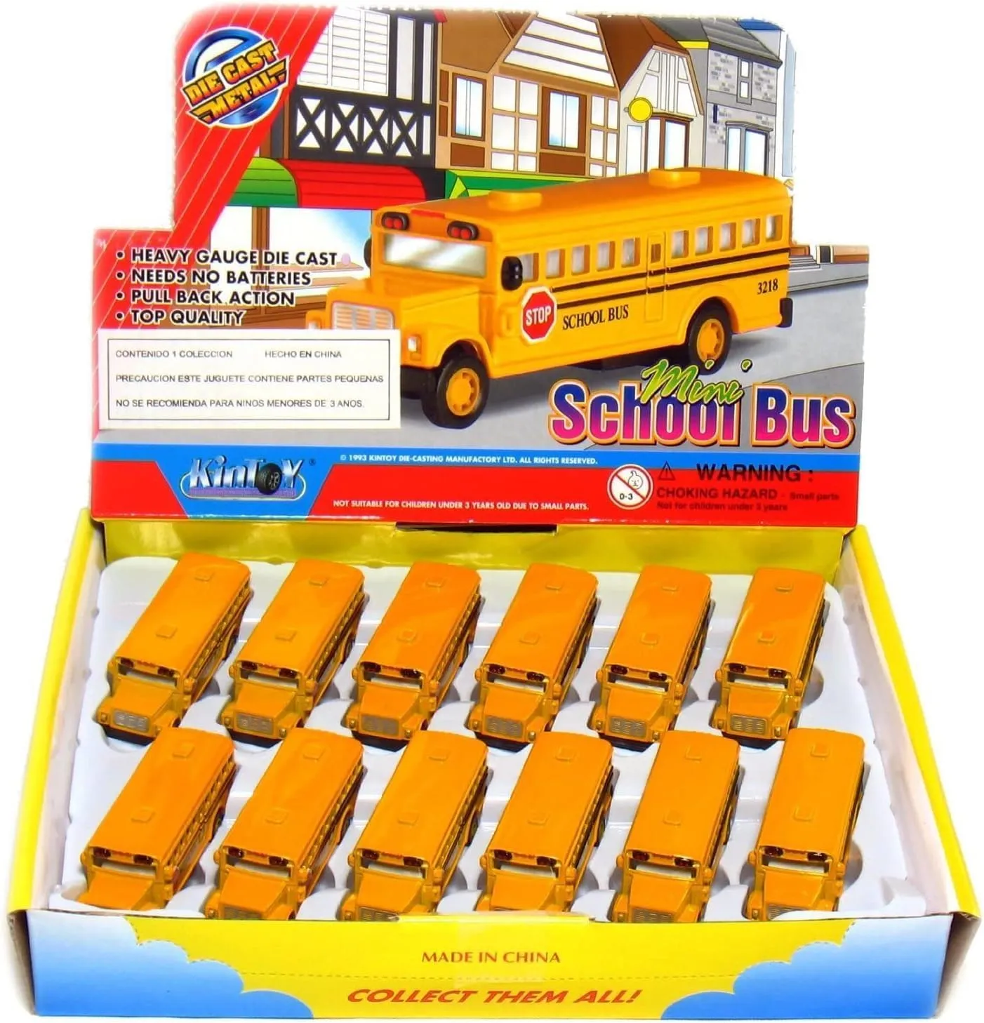 School Bus 2.5 Inches Die Cast vogue Metal Model Key Chain Box Of 12 🚌 KiNSFUN Classic Mini 