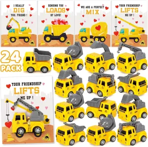 School Exchange Prizes, Boys Girls Age 3  Duchong Construction Vehicle Truck Valentines Cards, 24 Packs, thread Kids Classroom Party Favor, 