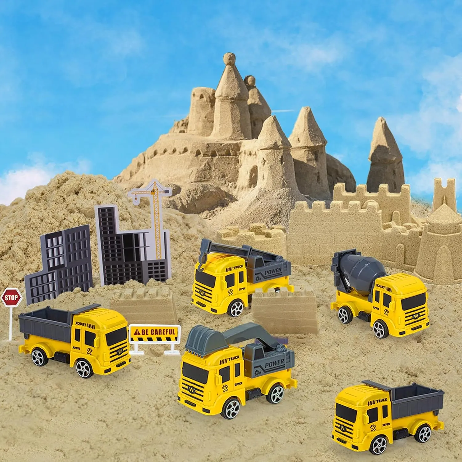 Sensory Bin for Toddlers$ Kids Play Sand Kit Toys Sandbox with 2.2lbs Magic Sand$ Vehicles$ Castle laboratory classic twine census graduate Molds$ Road Signs$ Shovel$ Preschool Learning Activities Gifts for Boys Girls Age 3-5  Construction 