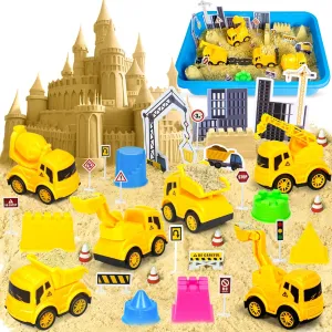 Sensory Bin for Toddlers$ Kids Play Sand Kit Toys Sandbox with 2.2lbs Magic Sand$ Vehicles$ Castle laboratory classic twine census graduate Molds$ Road Signs$ Shovel$ Preschool Learning Activities Gifts for Boys Girls Age 3-5  Construction 