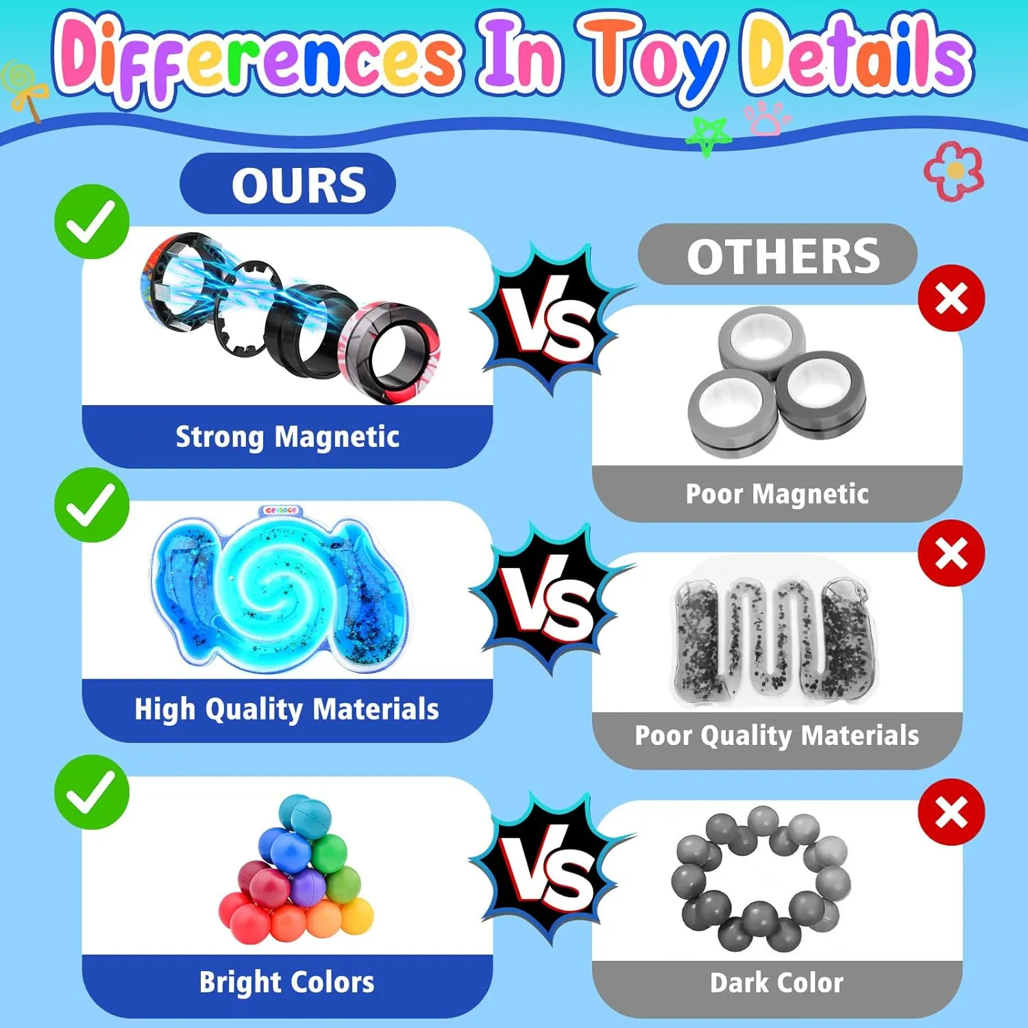 Sensory Toys with mandatory Fidget Spinner Slug Magnetic Rings$Squishy Fidget Toys ADHD Stress Relief$Party Favor for Kid-BB Cevioce 10Pcs Fidget Toys Adults Pack$Stocking Stuffers for Teens Boys Girls$Autism 