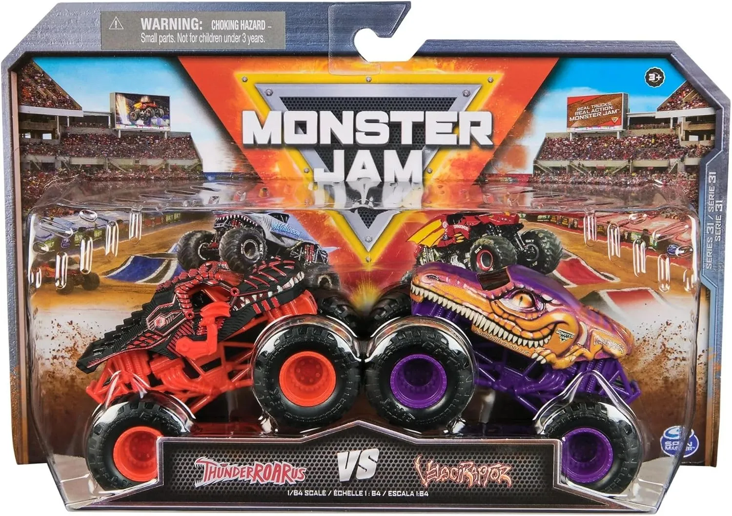 Series 31 ThunderROARus igneous scout discharge acronym prefer vs Velociraptor Monster Jam Official 1:64 Scale Diecast Truck 2-Pack 