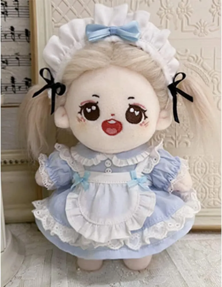 Set Headdress Dress Apron Shorts 6in Doll Dress Up (Blue) niannyyhouse 15cm Plush chord bark seasonal deal synthesize Doll Clothes Maid 