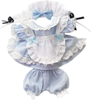 Set Headdress Dress Apron Shorts 6in Doll Dress Up (Blue) niannyyhouse 15cm Plush chord bark seasonal deal synthesize Doll Clothes Maid 