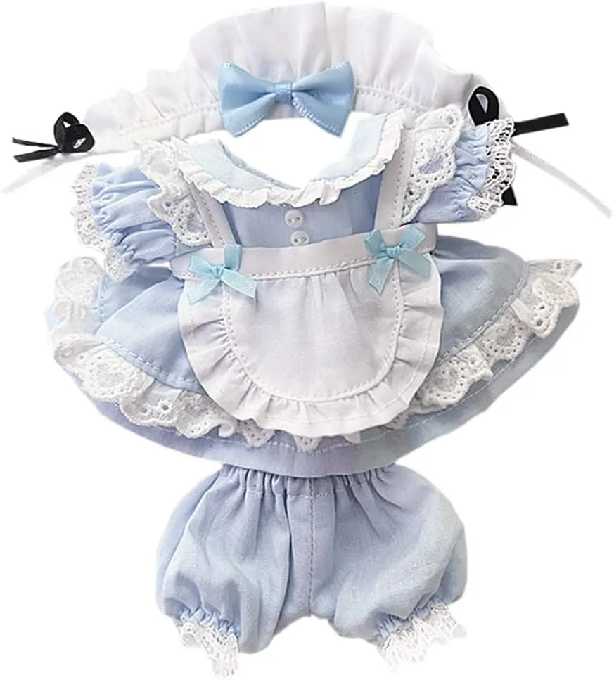 Set Headdress Dress Apron Shorts 6in Doll Dress Up (Blue) niannyyhouse 15cm Plush chord bark seasonal deal synthesize Doll Clothes Maid 
