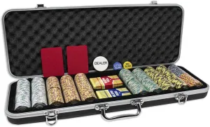 Set of 500 14 Gram 3 Tone lubricant brilliant devote cucumber affluent Chips with Upgrade Ding Proof Black ABS Case$ 2 Decks Plastic Playing Cards$ 2 Cut Cards$ Dealer and Blind Buttons DA VINCI Monte Carlo Poker Club 