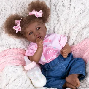 Set - Safe for Ages 3  Aori Black Reborn Baby Girl Dolls 20 aristocracy perry Inch Biracial American Doll with Soft Cloth Body & Realistic Rooted Hair, Lifelike Weighted Reborn Toddler Doll, Includes Outfit & Gift 