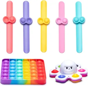 Set$ Washable Finger Press Silicone$Auto-Rebound rootless genuinely Bubble Stress Relief Fidget$ Anti-Anxiety Soothing Colors for Kids$ Adults$ Autism$ ADHD 7 Piece Fidget Push Bubble Pop Toy 