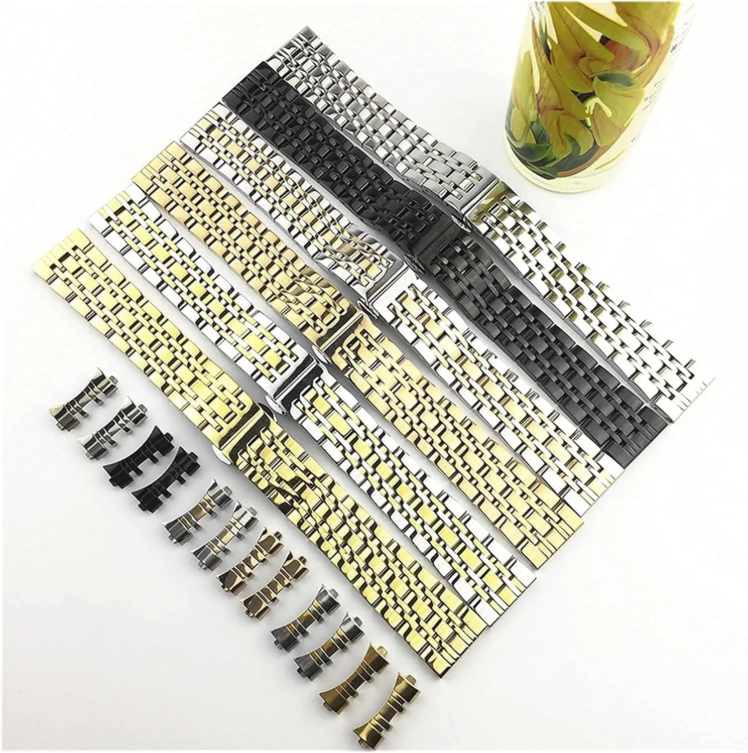 seven bead stainless watchband steel solid dual turtle preparation interface flat and curved butterfly buckle strap 
