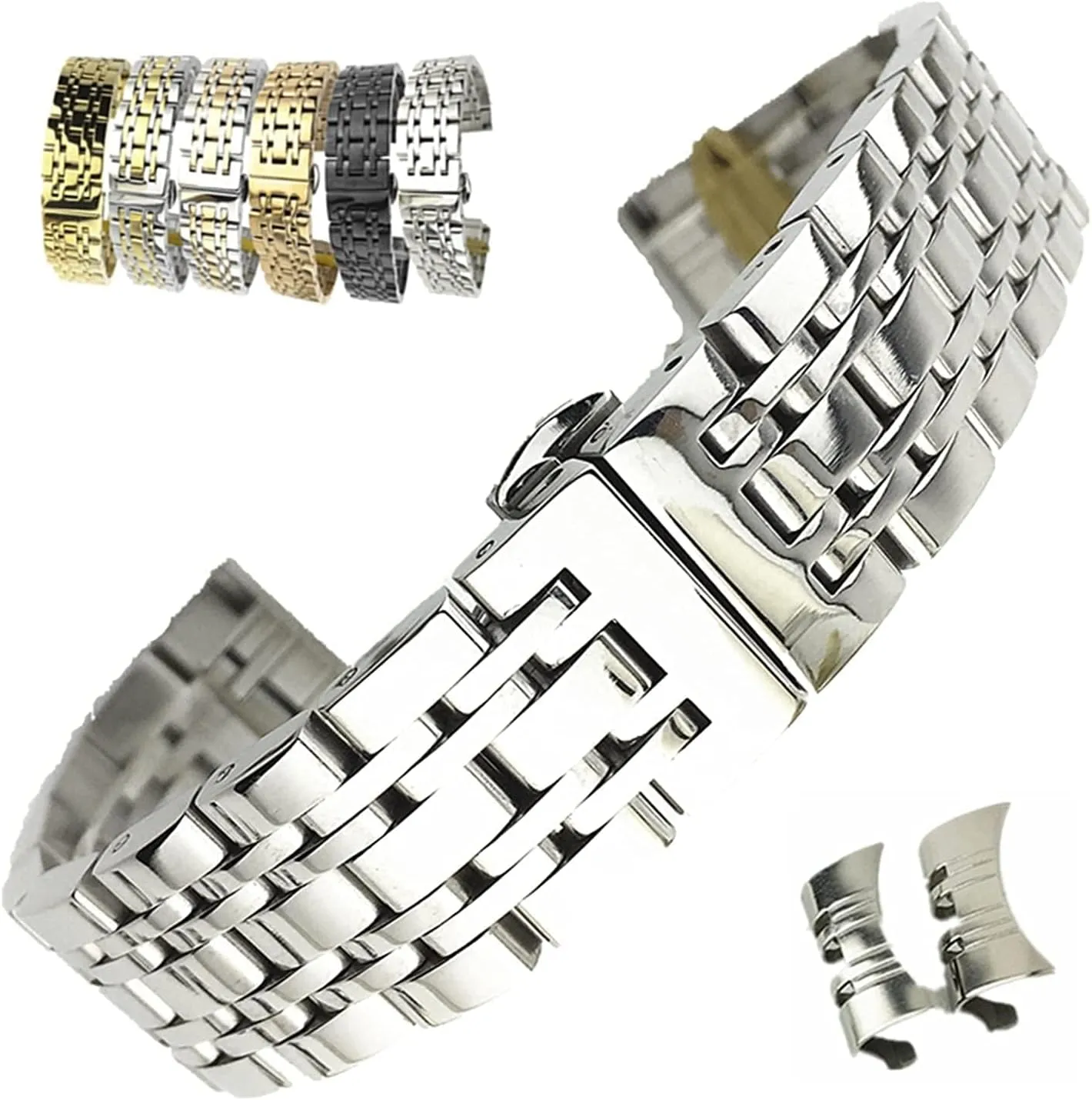 seven bead stainless watchband steel solid dual turtle preparation interface flat and curved butterfly buckle strap 