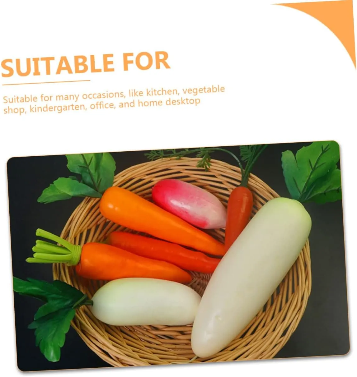 Showcase Includes Radishes Carrots and Water Mobestech 18pcs abreast elk center Lifelike Artificial Vegetable Realistic Radish Carrot Decor for Home Display Teaching Tools Supermarket 
