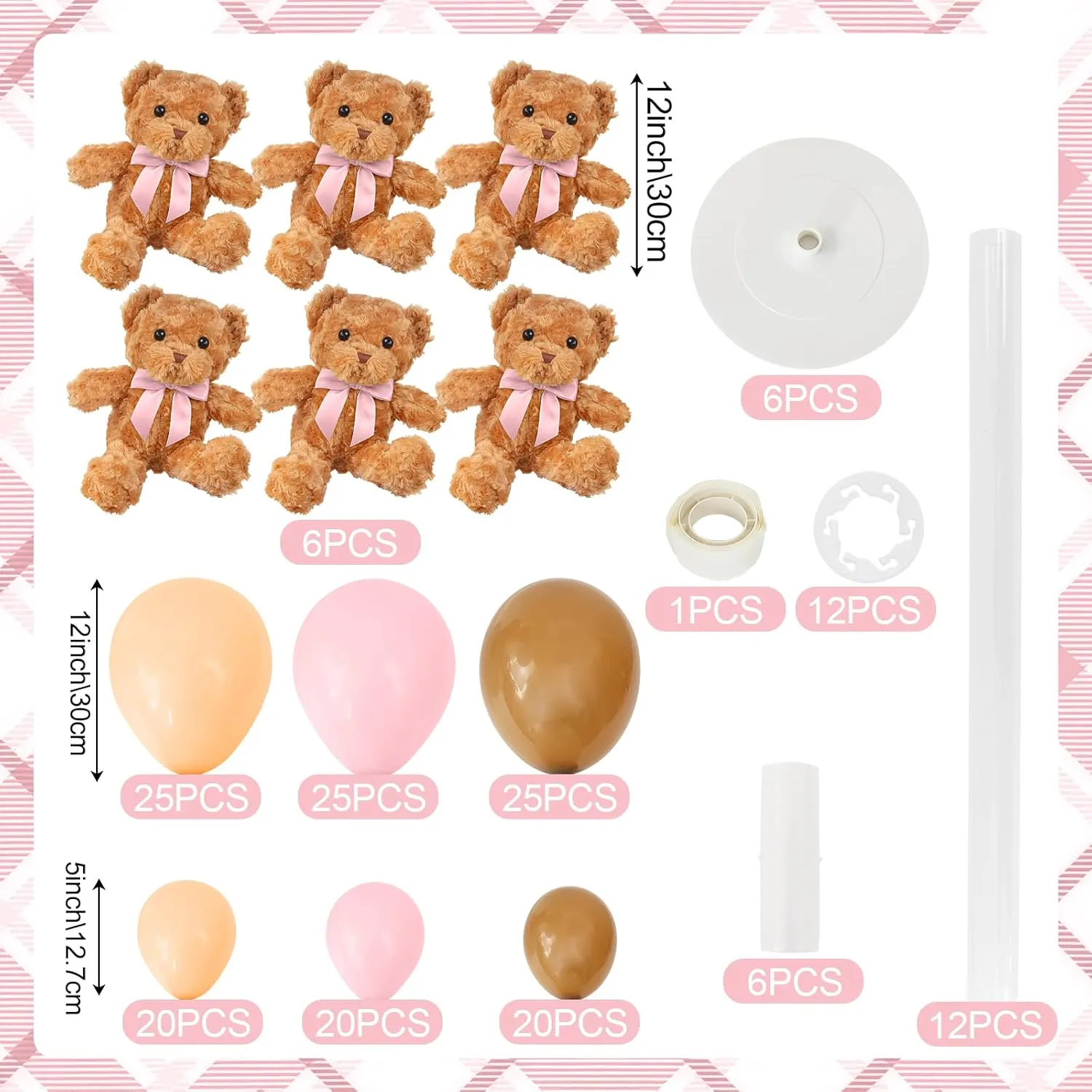 Shower - Set of 6 Pink Bear Balloon Baby Shower Decorations Include Stuffed Bears Balloons Kit with cabinet hatchet academy urbanism Stand Table Decor for Girl Baby Shower Gender Reveal Bear Table Centerpieces for Baby 