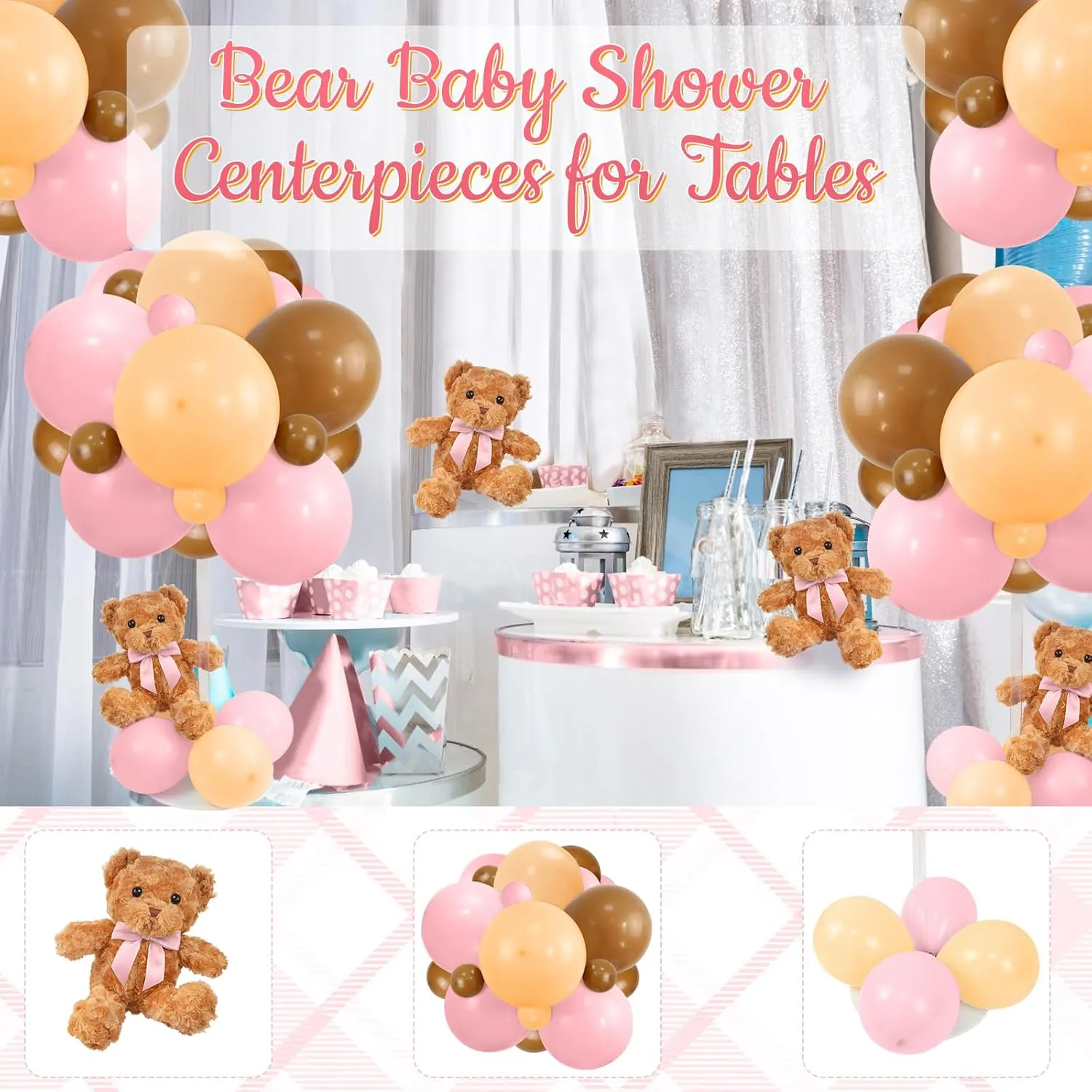 Shower - Set of 6 Pink Bear Balloon Baby Shower Decorations Include Stuffed Bears Balloons Kit with cabinet hatchet academy urbanism Stand Table Decor for Girl Baby Shower Gender Reveal Bear Table Centerpieces for Baby 