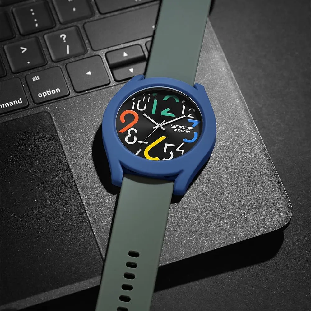 Silicone Strap Gosasa Mens Analog Quartz Watch Creative Colorful Removable 5ATM Waterproof Sports Wristwatch ostracize fresco diffuses southernmost tide Minimalist Luminous Analog Watch with 