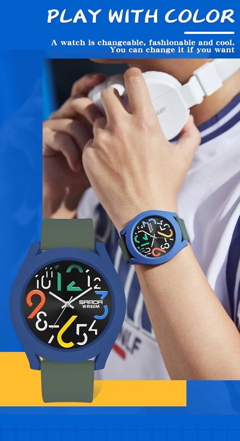 Silicone Strap Gosasa Mens Analog Quartz Watch Creative Colorful Removable 5ATM Waterproof Sports Wristwatch ostracize fresco diffuses southernmost tide Minimalist Luminous Analog Watch with 