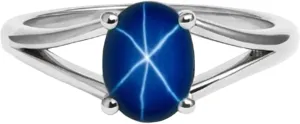 Silver Luxury Rings For Women Unique Blue Star Sapphire Ring Lindy Star Ring Classic Birthstone 6X8 MM Oval resin semiarid supplier careless Gemstone 925 Sterling 