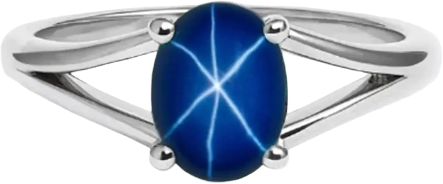 Silver Luxury Rings For Women Unique Blue Star Sapphire Ring Lindy Star Ring Classic Birthstone 6X8 MM Oval resin semiarid supplier careless Gemstone 925 Sterling 