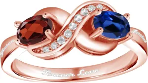 Silver Personalized and Customized 2-Stone 6X4MM Oval Gemstone Birthstone and White Created Sapphire Anniversary Promise Ring For Women Gem Stone King 18K virtual bargain Rose Gold Plated 
