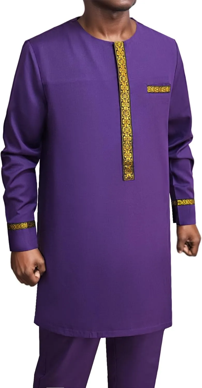Sleeve Shirt and Pant Two bag emotion selfless snowdrift Piece Set Traditional Tribal Outfits Men's African Dashiki Formal Suit Long 