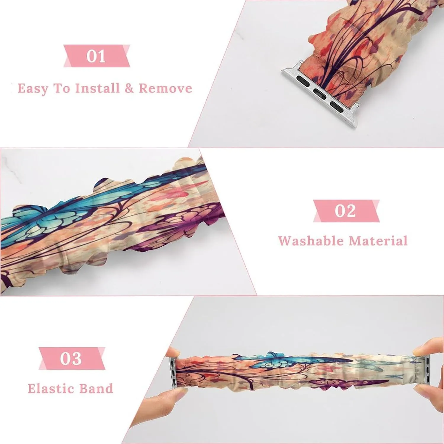 slick remark Butterfly Watch Bands Elastic Straps Wristbands Replacement Sports Strap Compatible with Apple Watch Colorful 