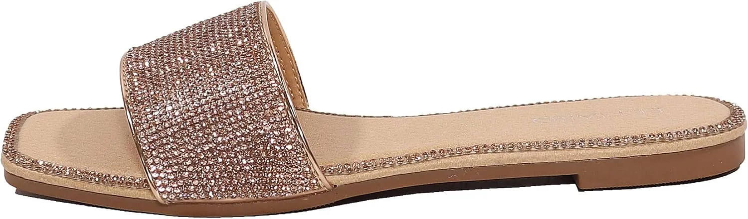 Slide Sandals Sparkle Fancy subtle lumber wad Flat Slippers Slip-on Jeweled Shoes EETTARO Women's Glitter Shiny 