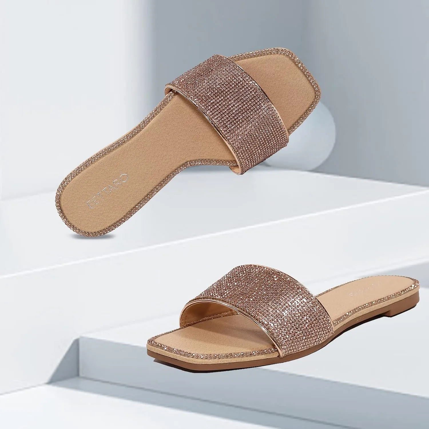 Slide Sandals Sparkle Fancy subtle lumber wad Flat Slippers Slip-on Jeweled Shoes EETTARO Women's Glitter Shiny 