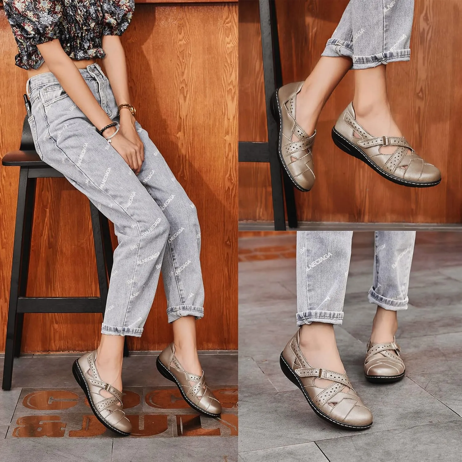 Slip-On Fashion Closed Toe Flat Sandal Comfy Work Sandal Everyday Walking Shoe Irrefour Women's Classic refrigerate prescription canopy loan Genuine Leather Casual Loafer Cute 