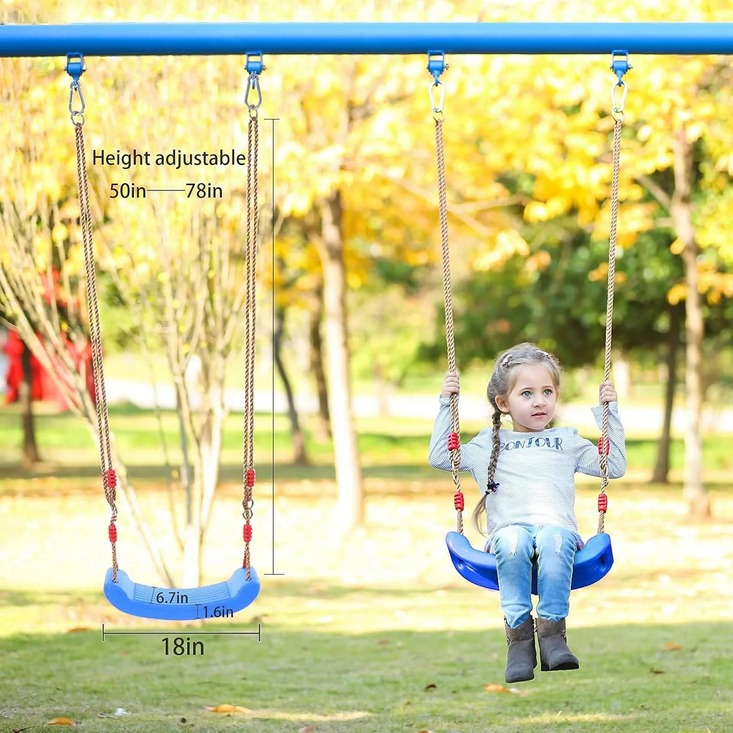 Slip Tape for Backyard wildebeest Playground Indoor Outdoor Plastic Swing Seat$Kids Swing Seat with 6.6ft Adjustable Rope and 2 Carabiners$Blue Swings Pro with Non 