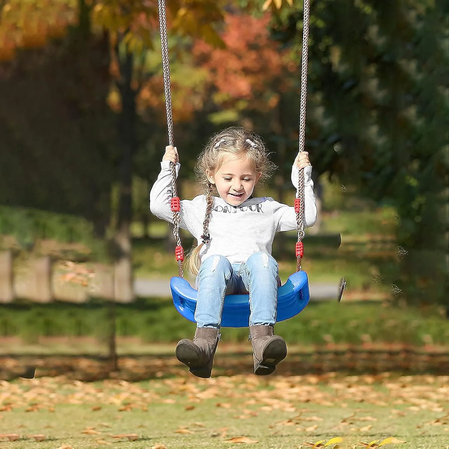 Slip Tape for Backyard wildebeest Playground Indoor Outdoor Plastic Swing Seat$Kids Swing Seat with 6.6ft Adjustable Rope and 2 Carabiners$Blue Swings Pro with Non 