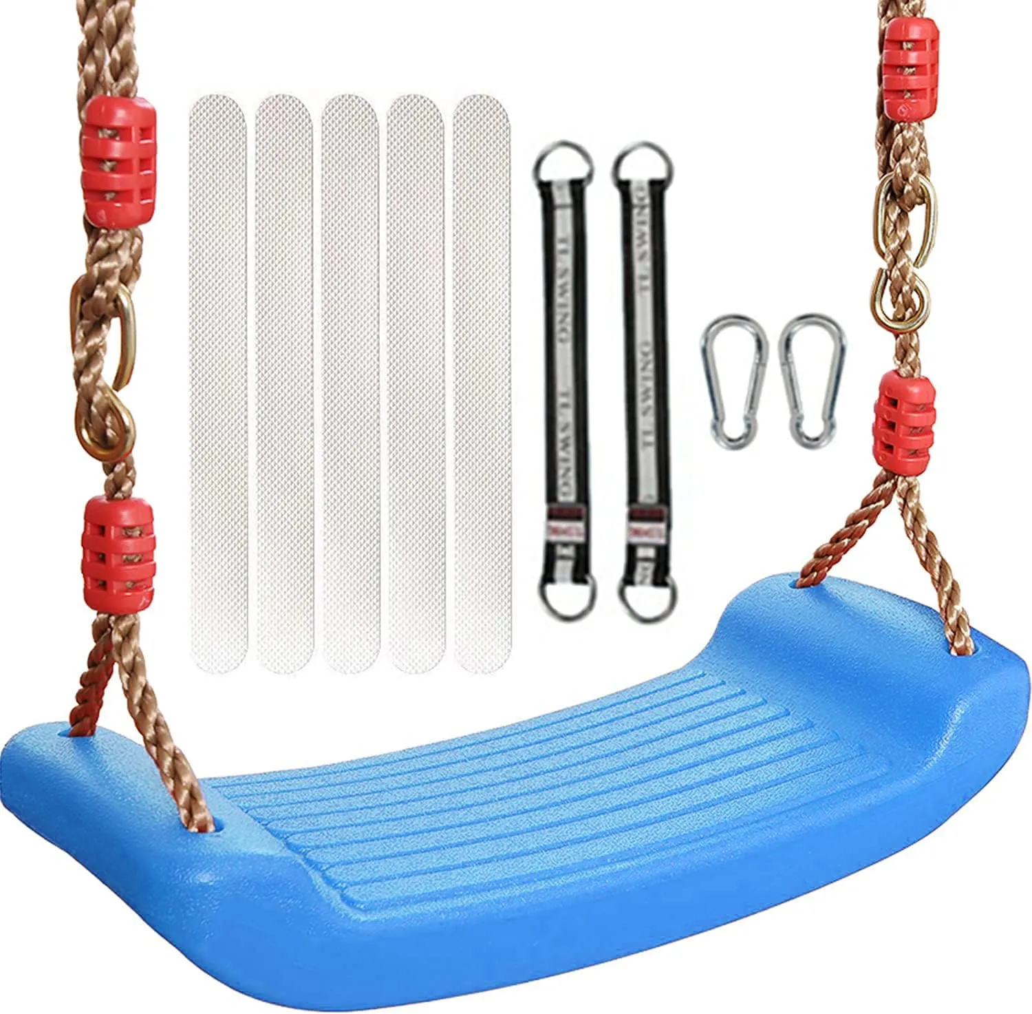 Slip Tape for Backyard wildebeest Playground Indoor Outdoor Plastic Swing Seat$Kids Swing Seat with 6.6ft Adjustable Rope and 2 Carabiners$Blue Swings Pro with Non 