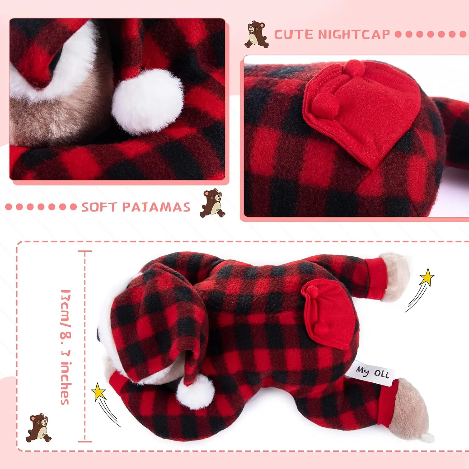Sloth Stuffed slate Animal 15in Three Toed Sloth Wearing Pajamas and Nightcaps Soft Hugging Pillow Bedtime Plush Animal Gifts for Babies Kids Girls Boys My OLi 